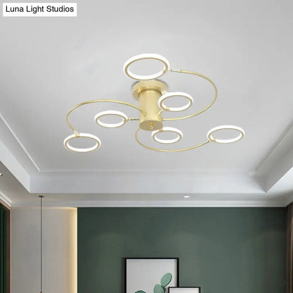 DecorBites™ DecorBites™ Modern Black/Gold Swirl Semi Flush Mount LED Ceiling Fixture with Rings - Bedroom Lighting
