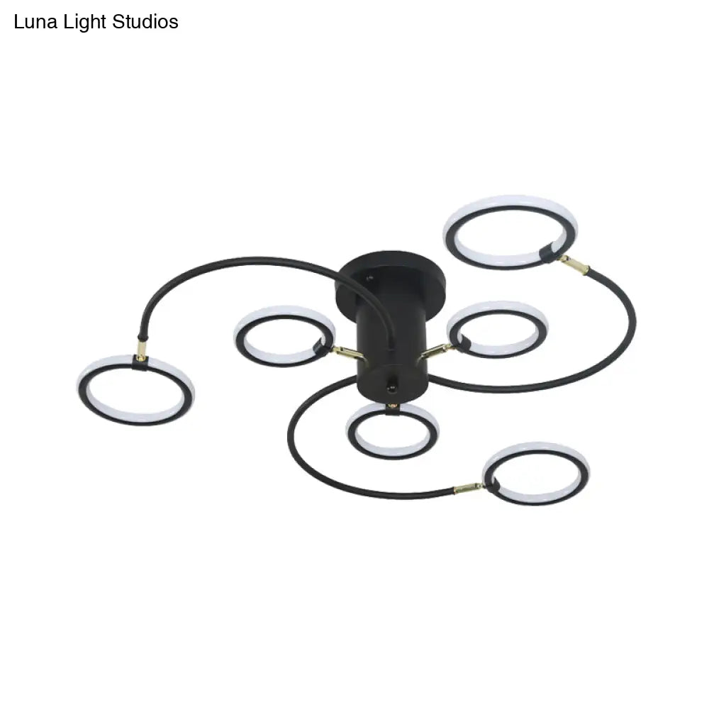 DecorBites™ DecorBites™ Modern Black/Gold Swirl Semi Flush Mount LED Ceiling Fixture with Rings - Bedroom Lighting