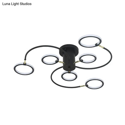 DecorBites™ DecorBites™ Modern Black/Gold Swirl Semi Flush Mount LED Ceiling Fixture with Rings - Bedroom Lighting