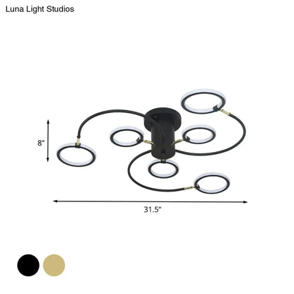 DecorBites™ DecorBites™ Modern Black/Gold Swirl Semi Flush Mount LED Ceiling Fixture with Rings - Bedroom Lighting