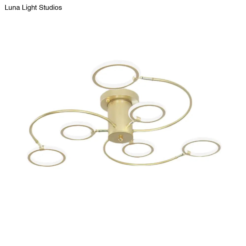 DecorBites™ DecorBites™ Modern Black/Gold Swirl Semi Flush Mount LED Ceiling Fixture with Rings - Bedroom Lighting