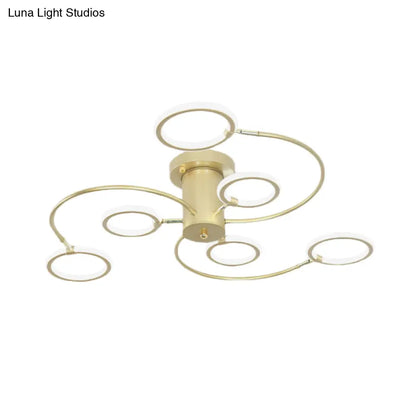 DecorBites™ DecorBites™ Modern Black/Gold Swirl Semi Flush Mount LED Ceiling Fixture with Rings - Bedroom Lighting