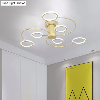 DecorBites™ DecorBites™ Modern Black/Gold Swirl Semi Flush Mount LED Ceiling Fixture with Rings - Bedroom Lighting