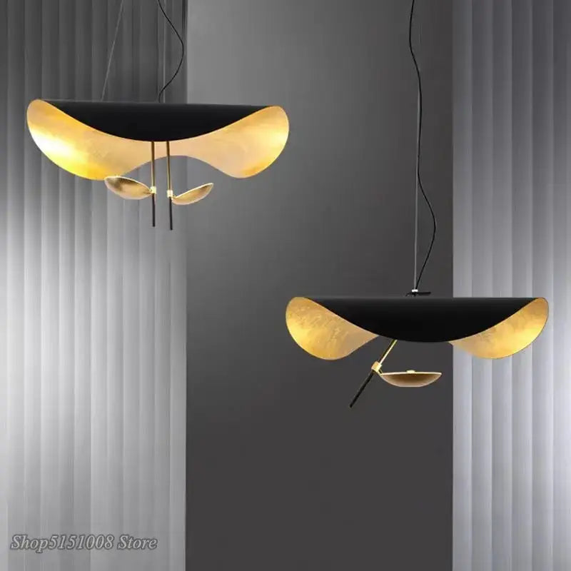 Modern black and gold texture led pendant lights with sleek curved metallic shades for living room decorbites gold texture