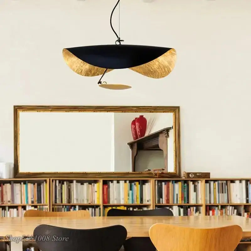Modern black and gold leaf-shaped pendant lights with decorbites gold texture led for living room decor