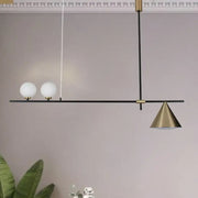 Decorbites contemporary black and gold metal linear chandelier with three lights frosted glass globes and conical shade 220-240v 110-120v