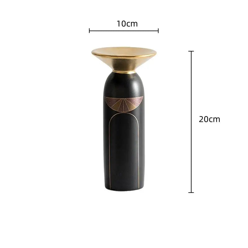 Black ceramic tray vase with gold-toned flared top and coppery bronze geometric patterns for modern decorbites golden tray set