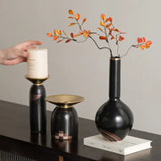Modern black ceramic vase with gold-toned accents for decorbites golden tray living room decor set