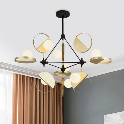 Modern Black & Gold Triangle Frame Semi Flush Mount Ceiling Lamp - 9 Head Metal LED Light