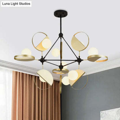 Modern Black & Gold Triangle Frame Semi Flush Mount Ceiling Lamp - 9 Head Metal LED Light