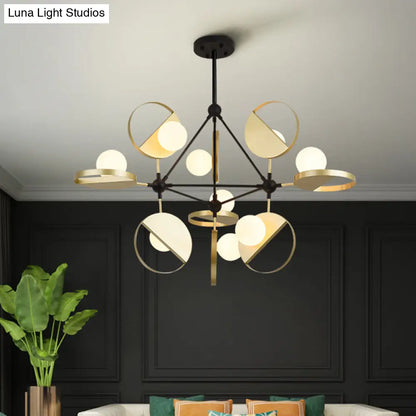 Modern Black & Gold Triangle Frame Semi Flush Mount Ceiling Lamp - 9 Head Metal LED Light