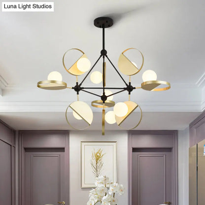 Modern Black & Gold Triangle Frame Semi Flush Mount Ceiling Lamp - 9 Head Metal LED Light