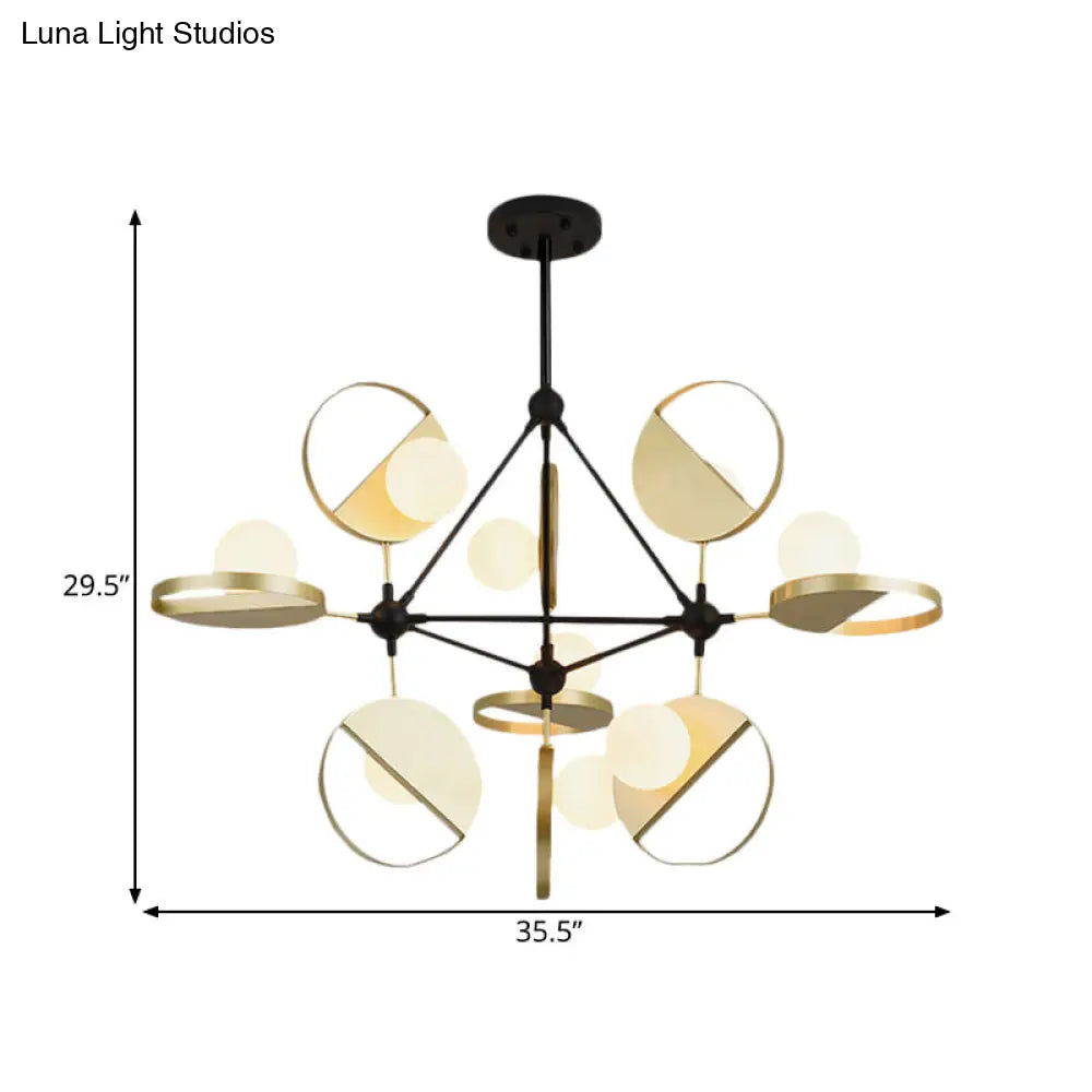 Modern Black & Gold Triangle Frame Semi Flush Mount Ceiling Lamp - 9 Head Metal LED Light