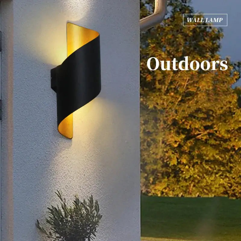 Modern black and gold twisted led wall lamp with sleek curved design ideal as a corridor sconce wall lamp