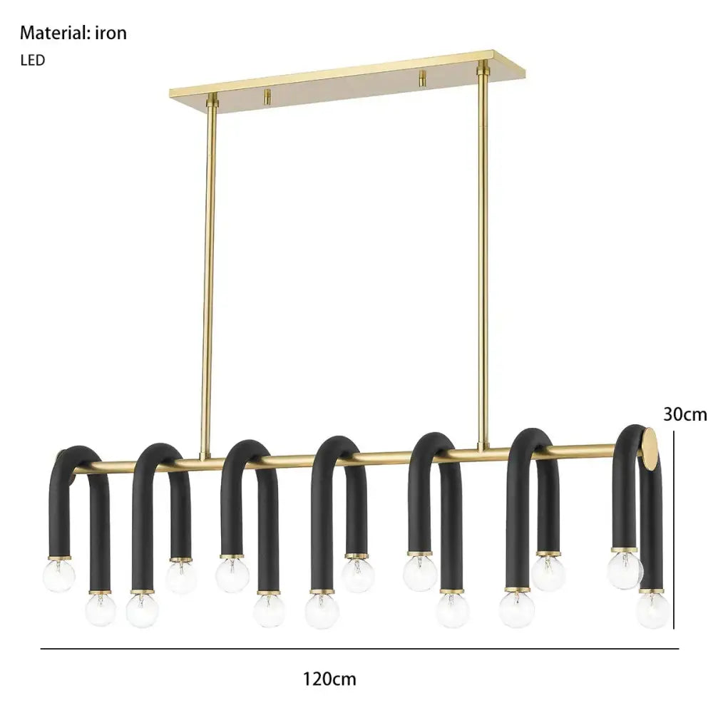 Modern black u shape tube ring chandelier with brass iron frame and ten exposed LED bulbs for dining room lighting
