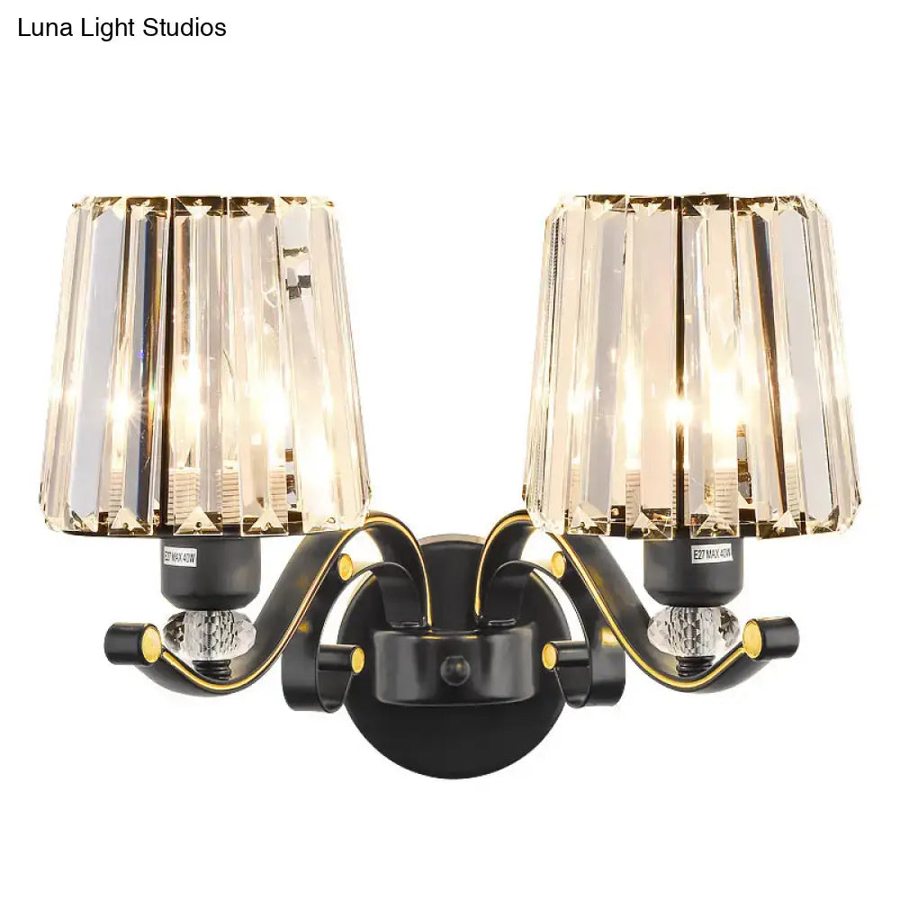Elegant modern black and gold wall lamp with clear glass faceted crystal shades for bedroom sconce lighting