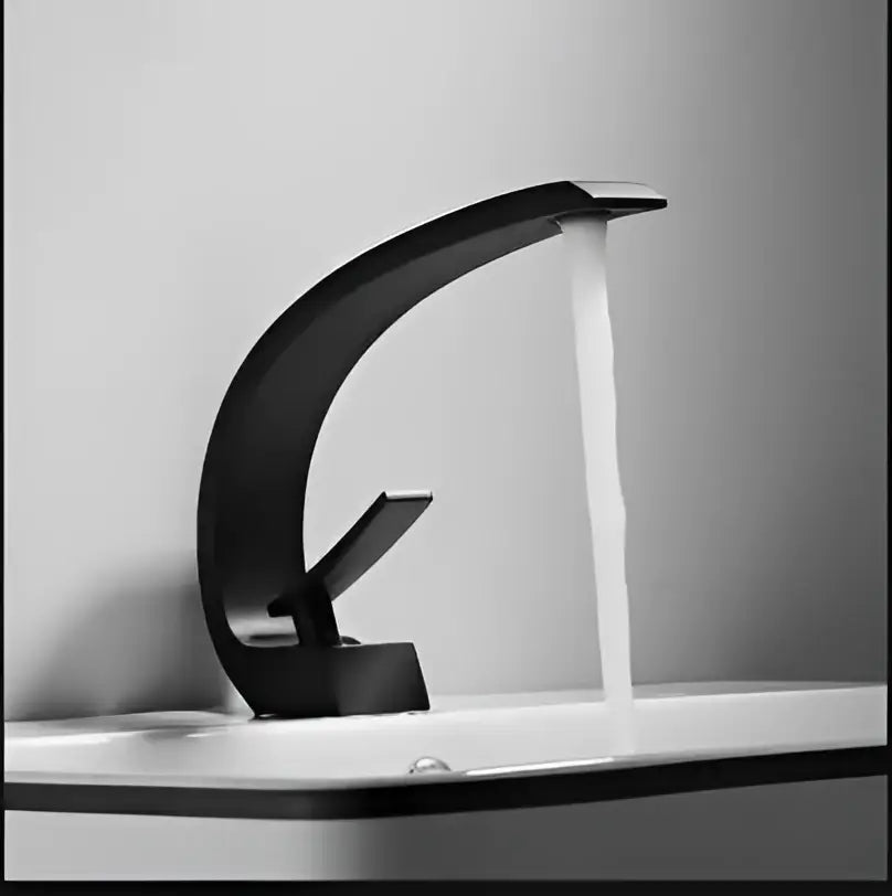 Modern black gold basin faucet with sleek curved design for bathroom decorbites black gold mixer tap