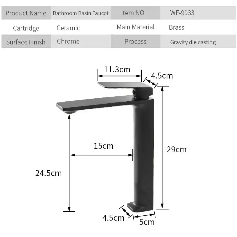 Modern black chrome-finished brass basin faucet single handle decorbites black single with minimalist ceramic cartridge design