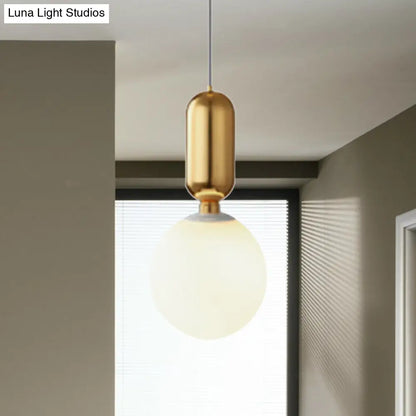 Modern Black/Gold/White Ball Pendant Light with Milky Glass Led - 1 Light, 6"/8"/12" Wide Ceiling Fixture