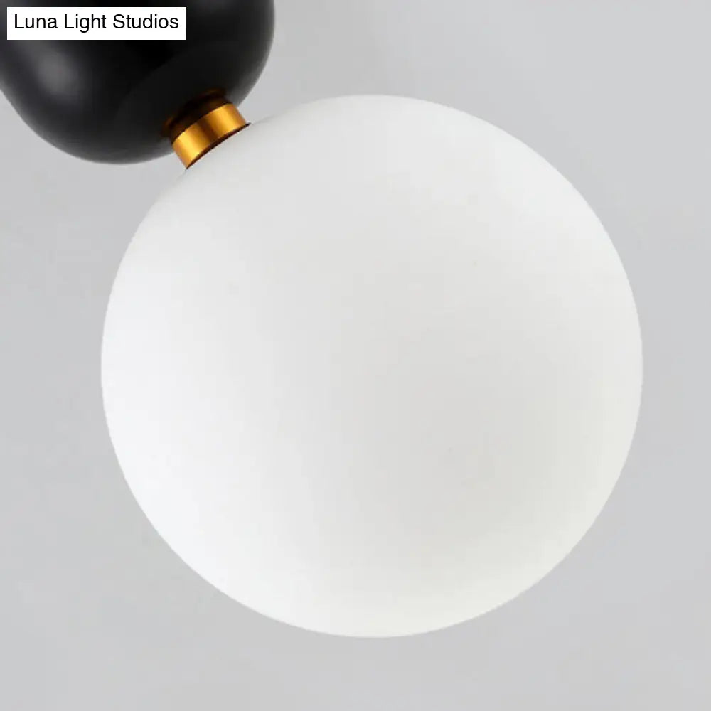 Modern Black/Gold/White Ball Pendant Light with Milky Glass Led - 1 Light, 6"/8"/12" Wide Ceiling Fixture