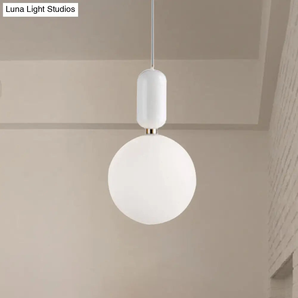 Modern Black/Gold/White Ball Pendant Light with Milky Glass Led - 1 Light, 6"/8"/12" Wide Ceiling Fixture