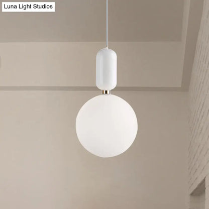 Modern Black/Gold/White Ball Pendant Light with Milky Glass Led - 1 Light, 6"/8"/12" Wide Ceiling Fixture