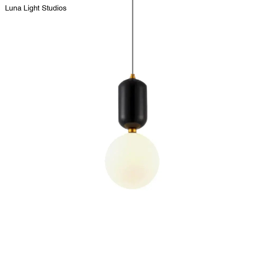 Modern Black/Gold/White Ball Pendant Light with Milky Glass Led - 1 Light, 6"/8"/12" Wide Ceiling Fixture