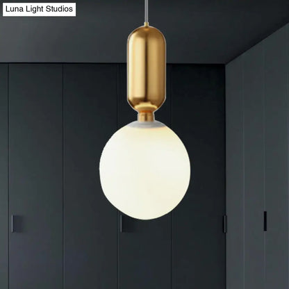 Modern Black/Gold/White Ball Pendant Light with Milky Glass Led - 1 Light, 6"/8"/12" Wide Ceiling Fixture