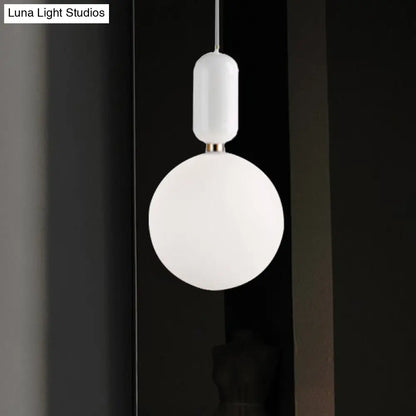 Modern Black/Gold/White Ball Pendant Light with Milky Glass Led - 1 Light, 6"/8"/12" Wide Ceiling Fixture