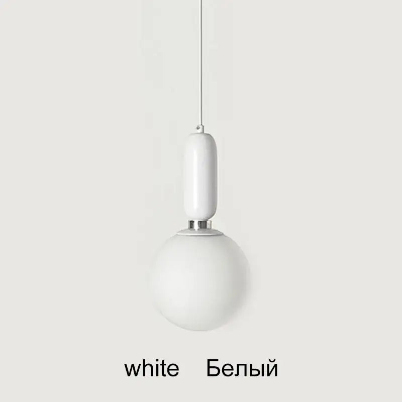 Modern black gold and white glass ball led chandelier featuring a white spherical pendant light with matte finish decorbites glass ball