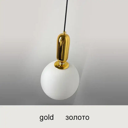 Modern black gold and white glass ball led chandelier featuring a polished gold metal fixture and opaque white glass globe decorbites glass ball