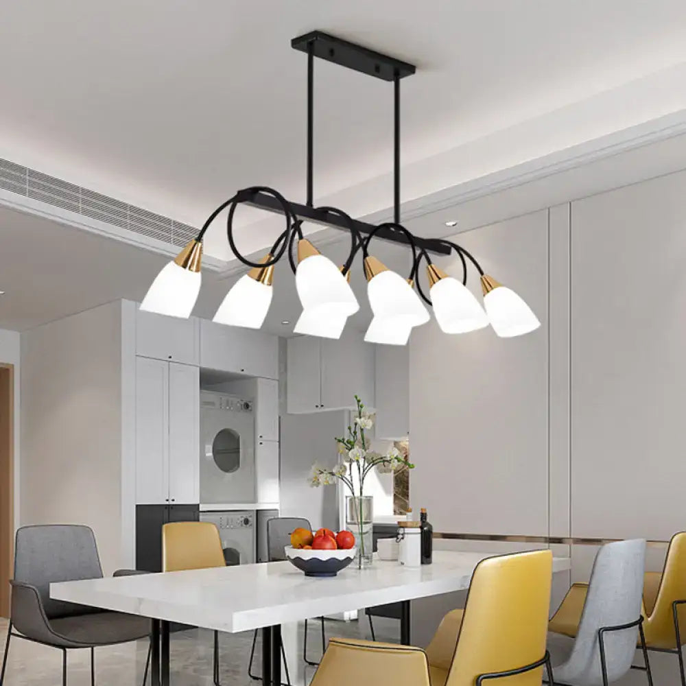 Decorbites white glass tulip suspension light with six frosted white glass shades and gold accents ceiling light