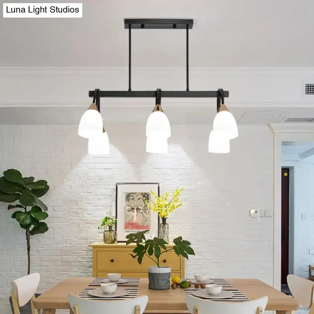 Black metal chandelier featuring five frosted white glass shades ceiling light for modern dining room decor