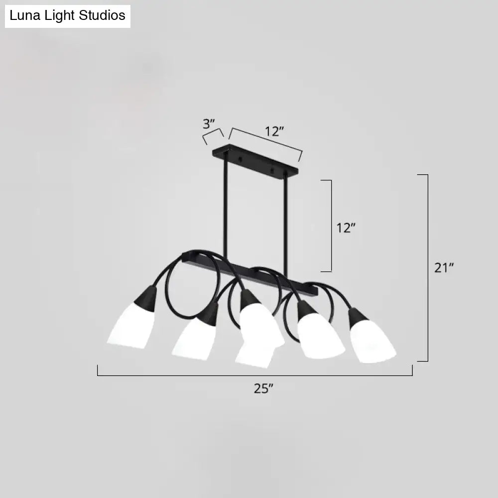 DecorBites black metal chandelier with five white glass shades modern ceiling light for dining room island suspension