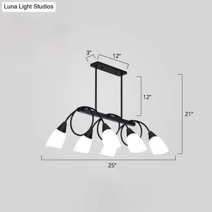 DecorBites black metal chandelier with five white glass shades modern ceiling light for dining room island suspension
