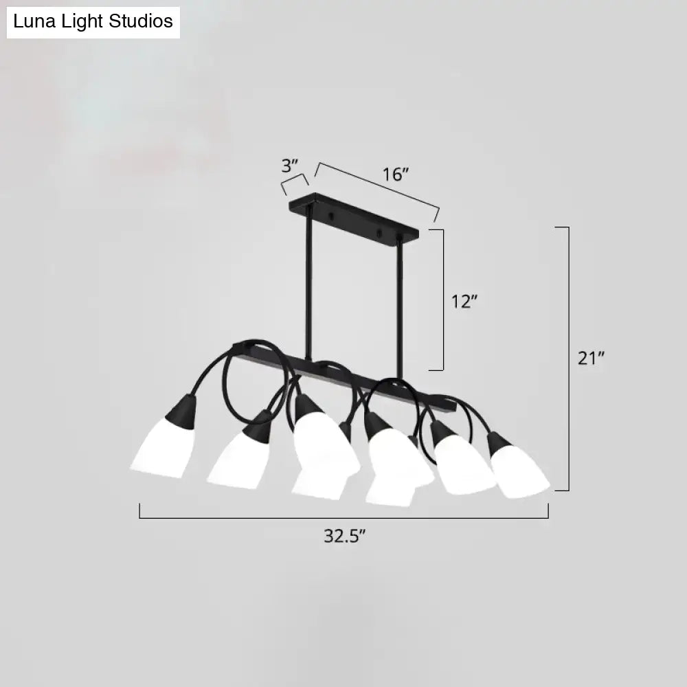 Decorbites™ white glass tulip suspension light with six frosted white glass shades black metal ceiling light for dining room