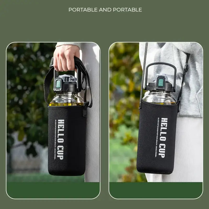 Modern black and green glass cup kitchen tea separation mug with black neoprene decorbites glass cup sleeve