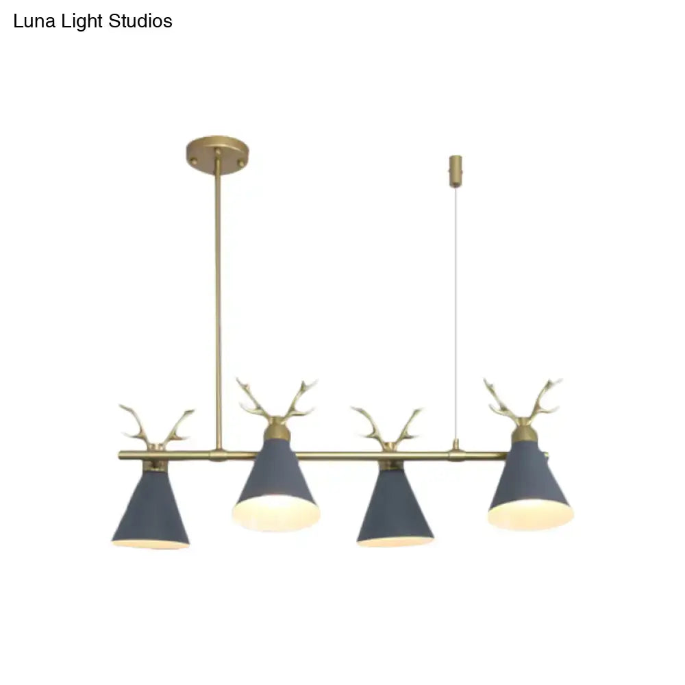 Decorbites™ antler design nordic chandelier with brass finish and navy blue shades in black grey white for restaurant lighting