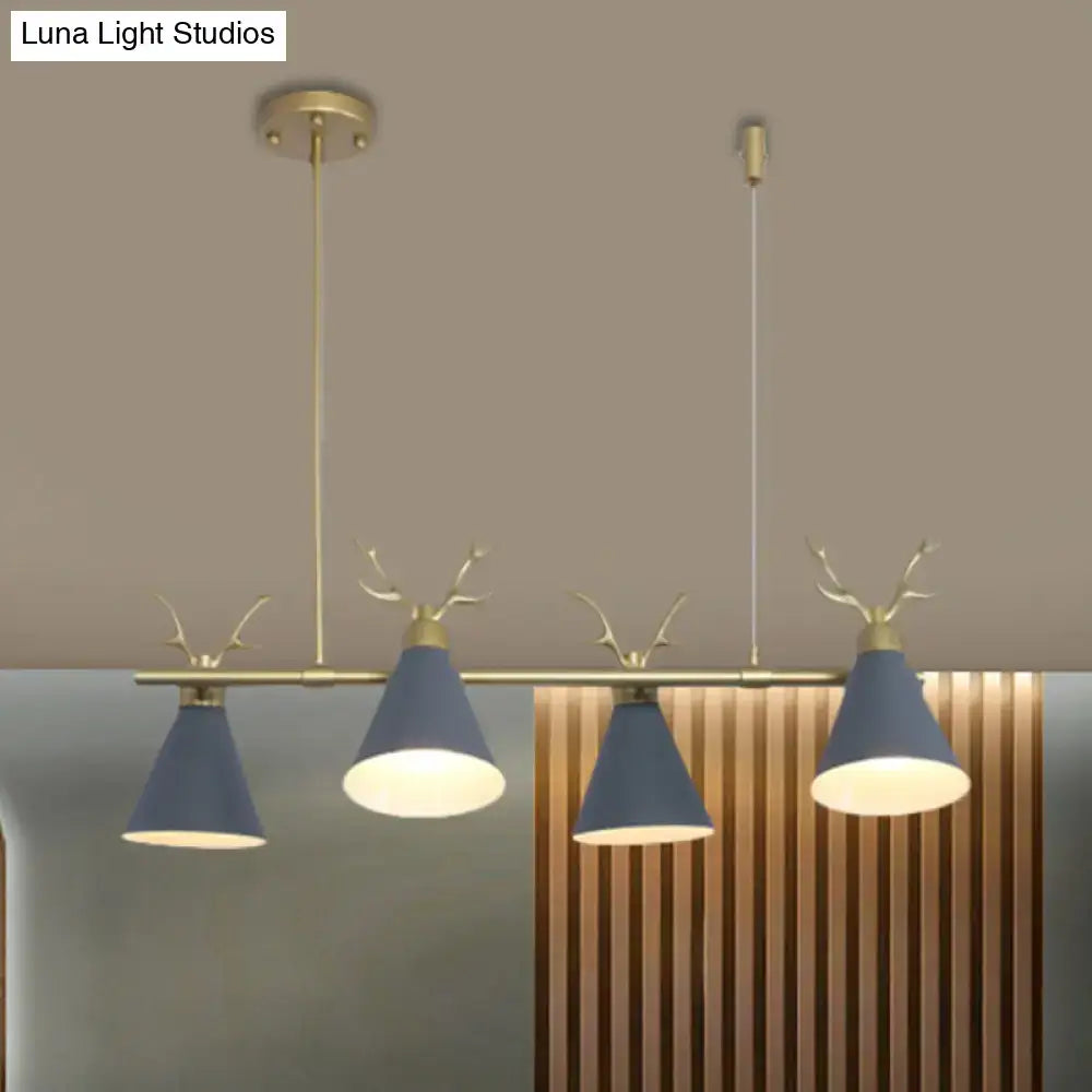 Modern brass-finished decorbites™ antler design nordic chandelier with navy blue shades in black grey white for restaurant lighting