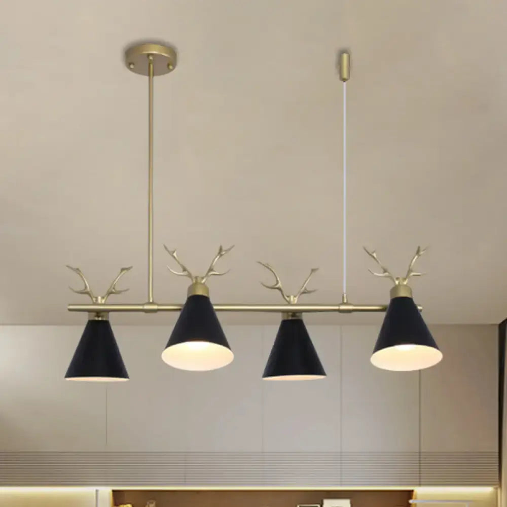Modern brass-finished decorbites antler design nordic chandelier with black grey white conical shades for restaurant lighting