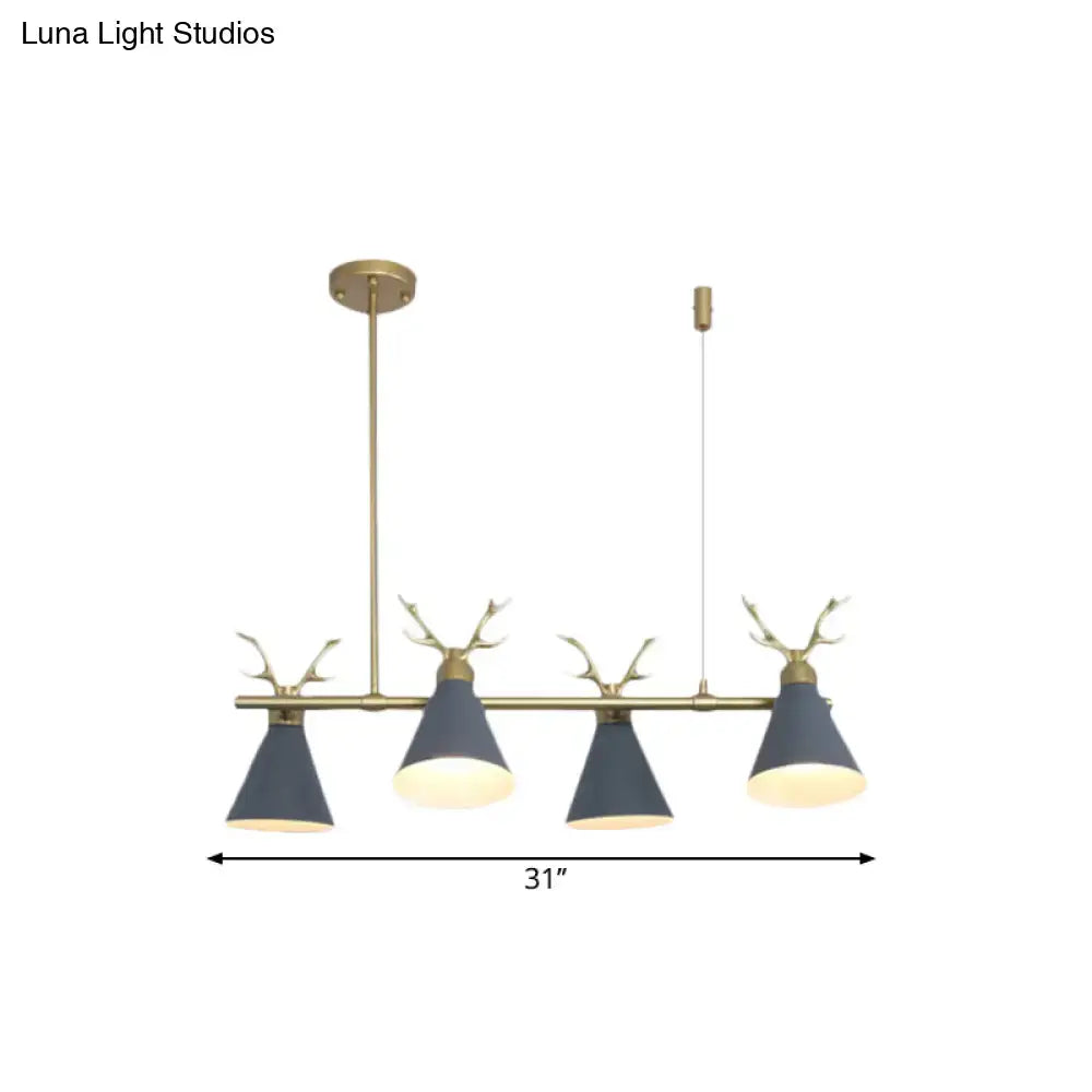 Modern brass-finished decorbites™ antler design nordic chandelier with black grey conical shades for restaurant island lighting