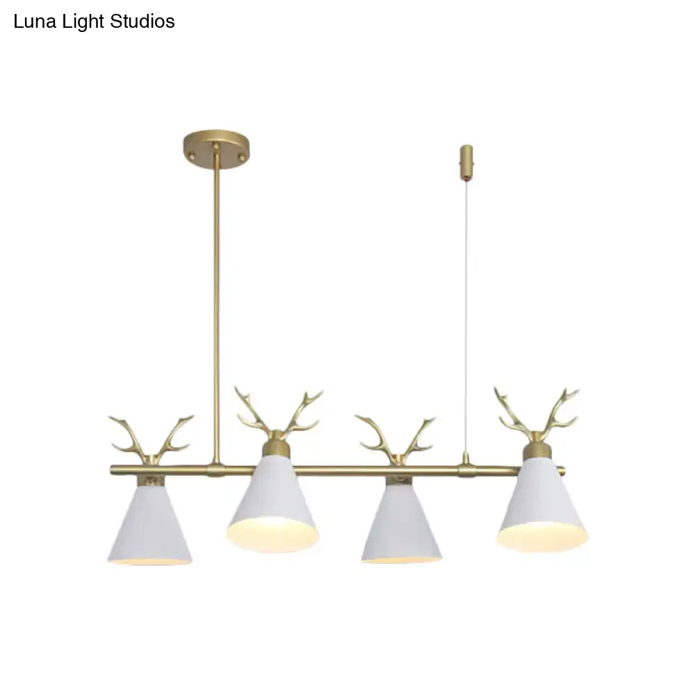 Gold-toned decorbites antler design nordic chandelier with four white conical shades for black grey white interiors