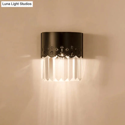 DecorBites™ DecorBites™ Modern Black Half-Cylinder Wall Sconce: 1-Head Crystal Block Bedside Wall Lamp Fixture