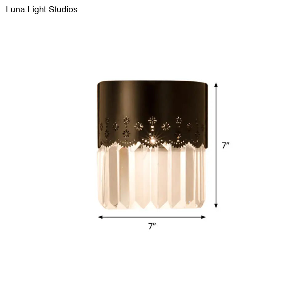 DecorBites™ DecorBites™ Modern Black Half-Cylinder Wall Sconce: 1-Head Crystal Block Bedside Wall Lamp Fixture