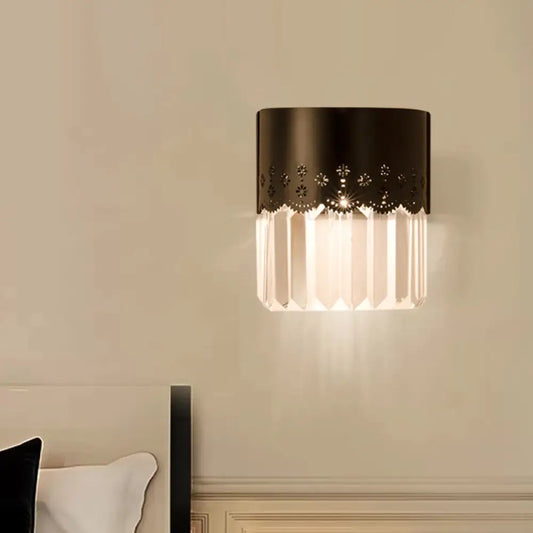 DecorBites™ DecorBites™ Modern Black Half-Cylinder Wall Sconce: 1-Head Crystal Block Bedside Wall Lamp Fixture