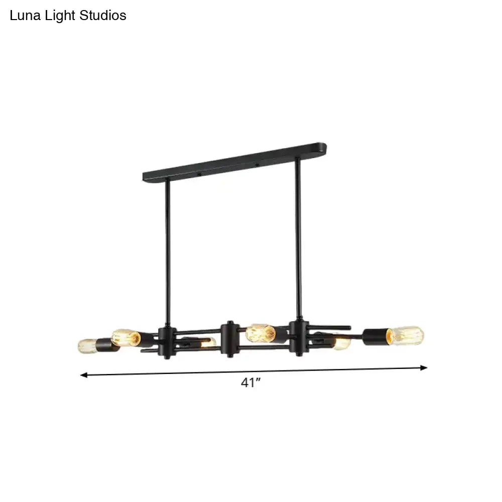 DecorBites™ modern black industrial pendant light fixture with six exposed Edison bulbs metallic finish for restaurants