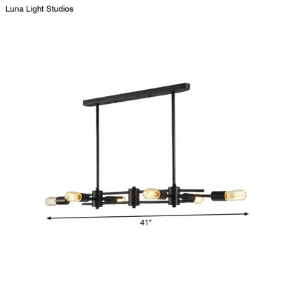 DecorBites™ modern black industrial pendant light fixture with six exposed Edison bulbs metallic finish for restaurants