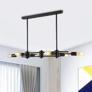 DecorBites™ modern black industrial pendant light with six exposed Edison bulbs and metallic finish for restaurant use