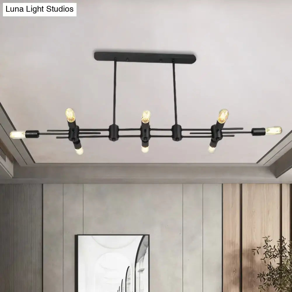 Black industrial-style DecorBites™ hanging chandelier with exposed bulb sockets and metallic finish for restaurant or island lighting