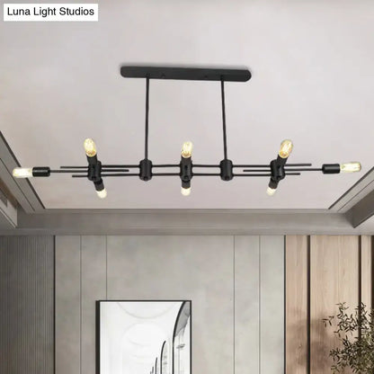 Black industrial-style DecorBites™ hanging chandelier with exposed bulb sockets and metallic finish for restaurant or island lighting